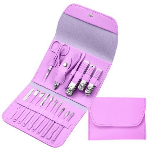16 In 1 Purple Nail Art Tool Set - Clippers & Dead Skin Scissors - 1