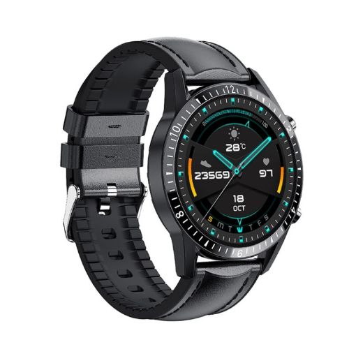 I9 1.5" Heart Rate/BP/Blood Oxygen Watch - Black Leather Strap - 1