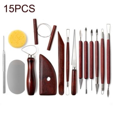 15-in-1 Pottery Tools Set: Carving Knife, Detailing Needle, Scraper, Sponge - 1