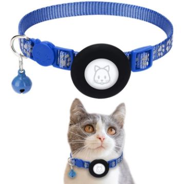 Blue Reflective Cat Collar with Bell for Airtag Tracker - 1