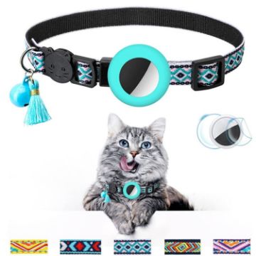 Pet Collar with Bell Tassel for Airtag Tracker - Green - 1