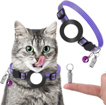 Purple Pet Anti-Lost Address Pendant Collar with Bell for Airtag - 1