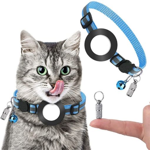 Blue Pet Anti-Lost Address Pendant Collar with Bell for Airtag - 1
