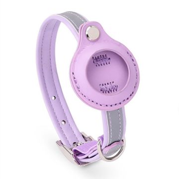 Airtag Tracker Protective Cover Pet Collar, M Size, Purple PU Material - 1