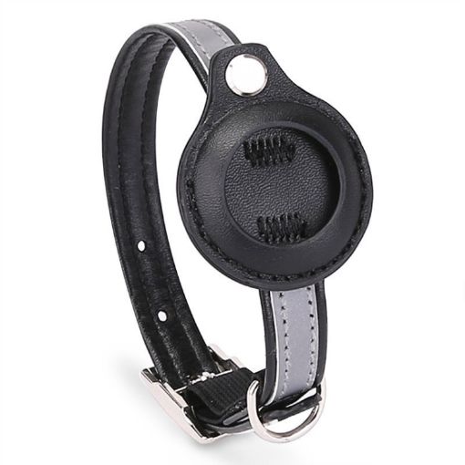 Airtag Tracker Protective Cover Pet Collar, M Size, Black PU Material - 1
