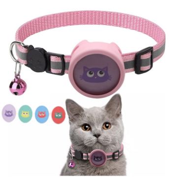 Pink Pet Reflective Collar with Bell for AirTag - 1