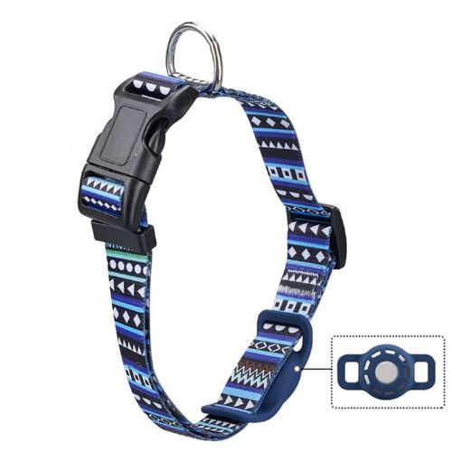 Geometric Print Ethnic Pet Collar for AirTag, Size S, Blue - 1