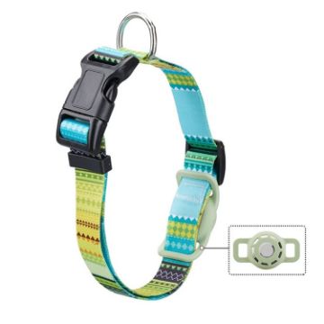 Geometric Print Ethnic Pet Collar for AirTag, Size L, Green - 1