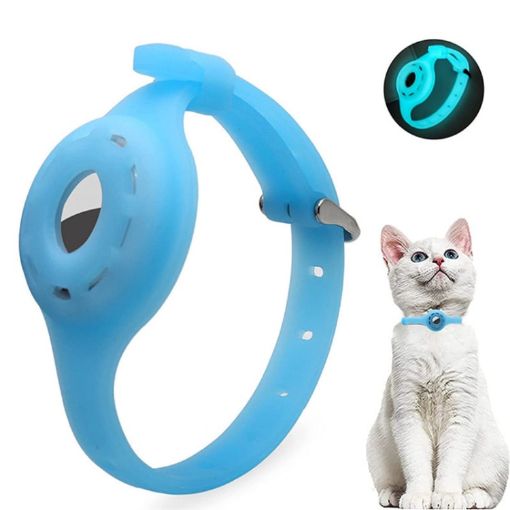 Luminous Blue Pet Collar Cover for Airtag Locator, Size L - 1