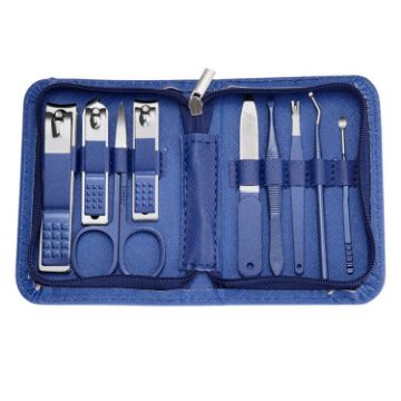 9-Piece Stainless Steel Nail Clipper Set - Blue Nail Art Tool Kit - 1