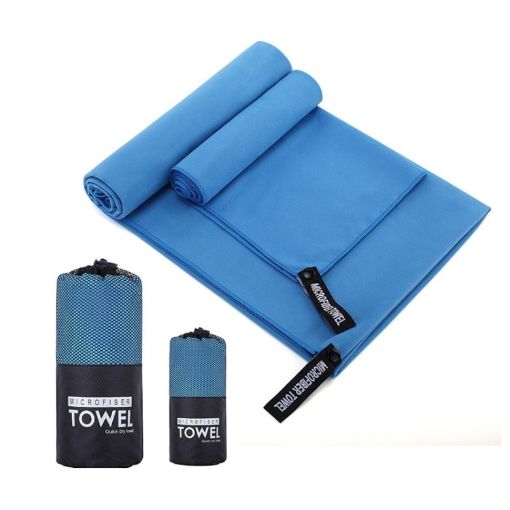 Quick Dry Microfiber Sports Towel 40x80cm - Sky Blue with Mesh Bag - 1