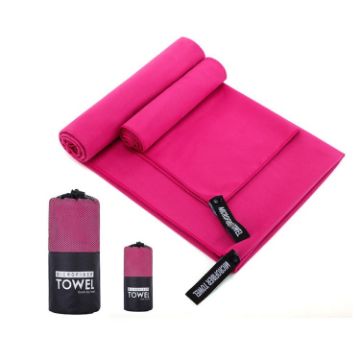Quick Dry Microfiber Sports Towel 76x152cm - Rose Red with Mesh Bag - 1