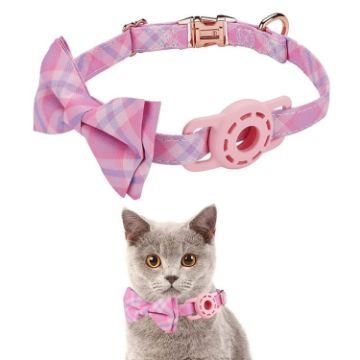 Pet Tracker Collar with AirTag Insert Buckle Bow - Pink - 1