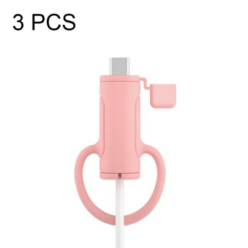 3 PCS Pink Silicone Case for Type-C Apple Data Cable - Washable & Soft - 1