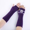 Purple Jacquard Skull Fingerless Knit Ski Gloves - Warm Winter Accessory - 2