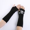 Black Jacquard Skull Fingerless Knit Ski Gloves - Warm Winter Wear - 2