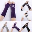 Black Jacquard Skull Fingerless Knit Ski Gloves - Warm Winter Wear - 4
