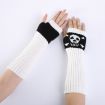 White Jacquard Skull Fingerless Knit Ski Gloves - Warm Winter Accessory - 2