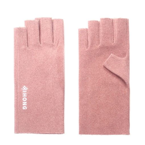 WST-41 Pink Winter Thin Flannel Warm Finger Gloves Nail Protection - 1