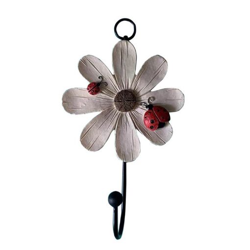 Resin Flower Wall Coat Hooks - White Home Decor Hangings - 1