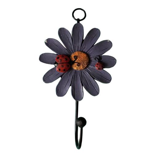 Purple Resin Flower Wall Coat Hooks - Home Decor Hangings - 1