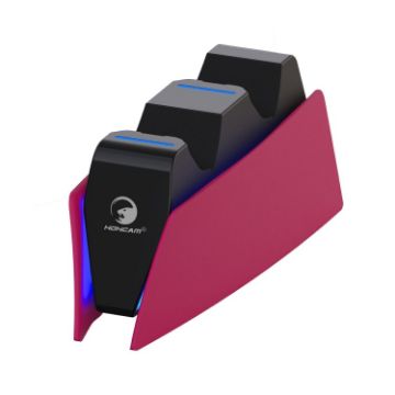 HONCAM Dual Dock Charger for PS5 Gamepad - Rose Red - 1