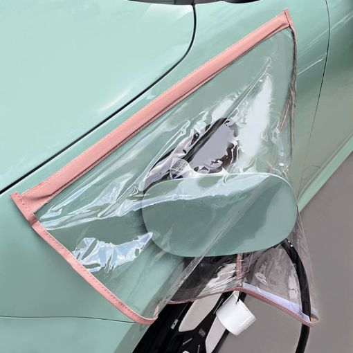 Pink Magnetic Transparent Rain Cover for EV Charging Port - 1