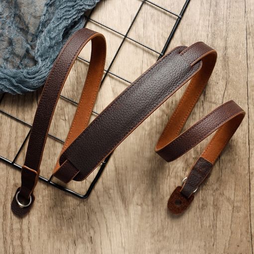 Cowhide Leather Camera Strap - Deep Coffee, Outdoor Photography Neck Strap - 1