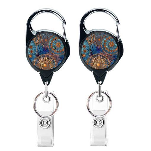 Vintage Compass Map Badge Holder - 2pcs Retractable 65cm Reel (Mandala) - 1