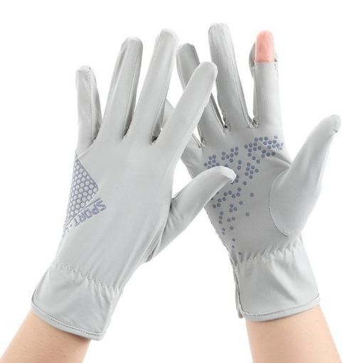Driving Sunscreen Anti-UV Ice Silk Non-slip Gloves Free Size (Smoke Gray) - 1