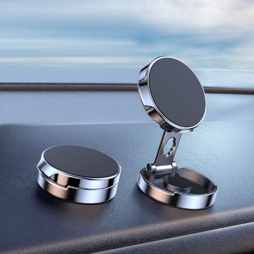 Folding Circular Car Magnetic Suction Bracket - Silver, Multi-Angle - 1
