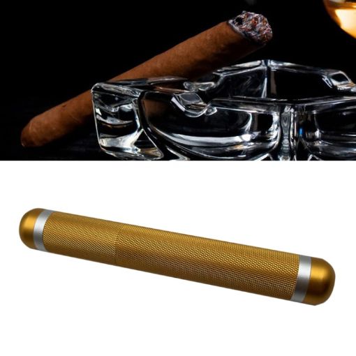Gold Metal Cigar Humidor Storage Tube - Convenient Cigar Holder - 1