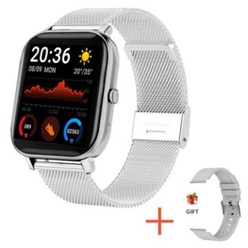 H10 Smart Watch 1.69" Screen, Bluetooth Call, Heart Rate/BP Monitor, Silver - 1