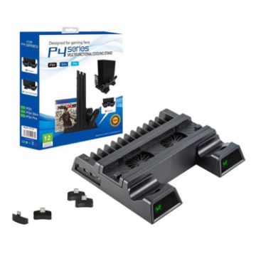 PS4/PS4 Slim/Pro Cooling Fan Stand with Dual Controller Charger (Black) - 1
