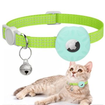 AirTag Tracker Silicone Case Reflective Cat Collar with Bell - Mint Green - 1