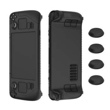 Steam Deck Controller Silicone Cover Case + 4 Key Caps (Black) - 1