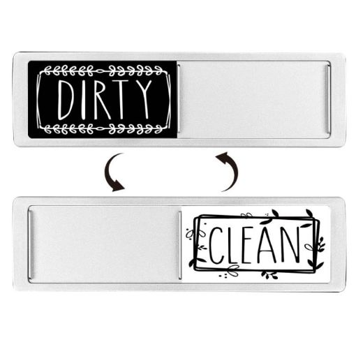 Double-Sided Dishwasher Magnet Clean Dirty Sign, Silver-Black/White - 1