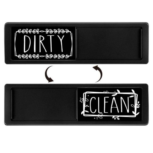 Double-Sided Dishwasher Magnet Clean Dirty Sign - Black Frame - 1