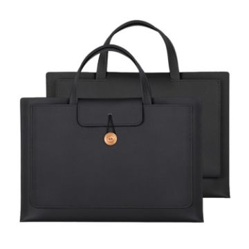 Elastic Button Laptop Handbag - Waterproof PU, 13.3/14 inch, Black - 1
