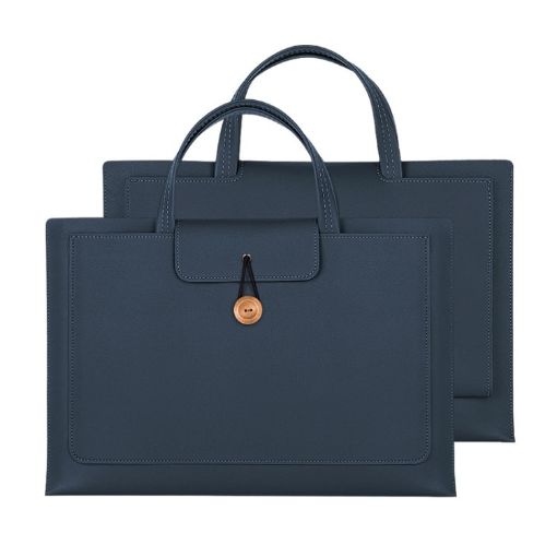 Navy 15.4/16" Elastic Button Waterproof PU Laptop Handbag - 1
