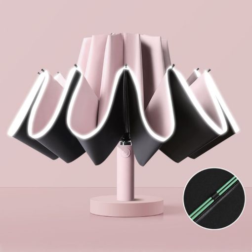 Pink 20 Bone Reverse Double Bone Automatic Folding Sunshade Umbrella - 1
