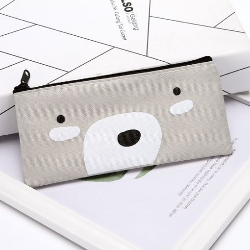 Large Capacity Silver Gray Student Oxford Pencil Bag - Cartoon Design - 1