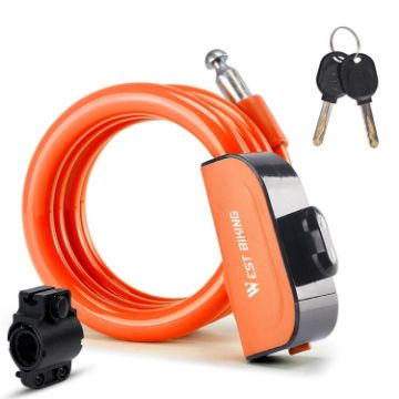 WEST BIKING 1.2m Orange Bicycle Lock - PVC Steel Cable Anti-theft Waterproof - 1