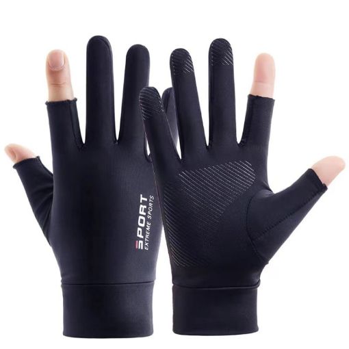 Ice Silk Thin Sunscreen Gloves - Non-slip Fishing & Riding (Blue) - 1