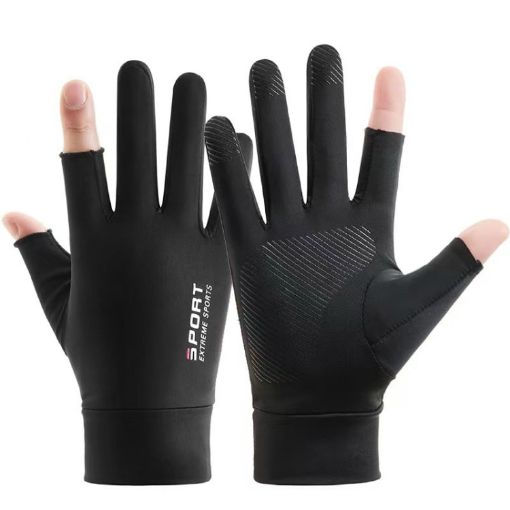 Ice Silk Sunscreen Gloves - Non-slip Fishing & Riding (Two Fingers Black) - 1