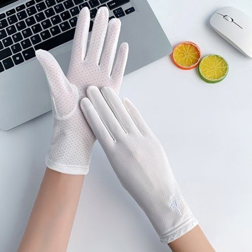 Free Code Summer Sunscreen UV Protection Ice Silk Gloves - White - 1