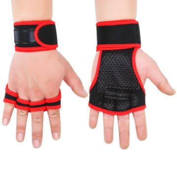 Red Anti-slip Weightlifting Gloves - Dumbbell Bar Wrist Support, L Size - 1