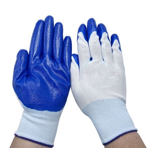 2pcs Work Safety Gloves Nitrile Abrasion Oil Resistant White/Blue - 1