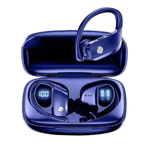 T16 Blue TWS Ear-mounted Bluetooth Earphones with LED Display & Noise Reduction - 1