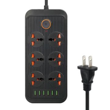 A07 2m 3000W Socket: 6 Plugs + 6 USB Ports, Flame-retardant, US Plug - 1